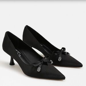 NWT Sam Edelman Black Satin Heels with Bow